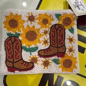 Beaded Sunflower & Cowboy Boot Appliqué Pouch